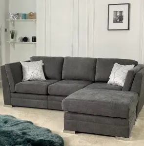 The Great British Sofa Company Charlotte 3 Seater Dark Grey Sofa With Footstool