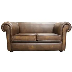 Chesterfield Handmade 1930's 2 Seater Sofa Settee Antique Gold Real Leather In Classic Style