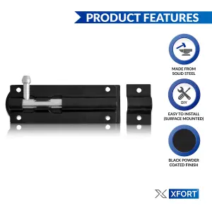 XFORT 2 Pack Heavy Duty Tower Bolt Black 100mm (4")