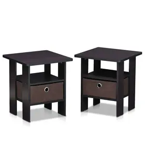 Joseph Side Table Nightstand with Bin Drawer, 2 per set (Set of 2) Dark Walnut