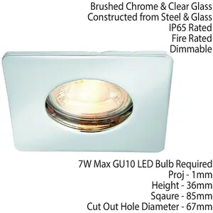 IP65 Bathroom Slim Square Ceiling Downlight Brushed Chrome Recessed GU10 Lamp