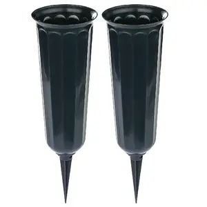 2 x Cemetery Vases - Weather Resistant Plastic Spiked Memorial Grave Vase for Fresh or Artificial Flowers - Each H25.5 x 7.5cm