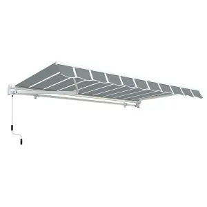 Primrose Awnings 3.0m x 2.5m Retractable Manual Pin Striped Grey Awning Outdoor Patio Canopy