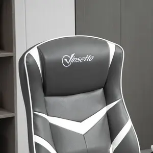 Vinsetto Racing Video Game Chair PVC Leather Computer Gaming Chair Grey