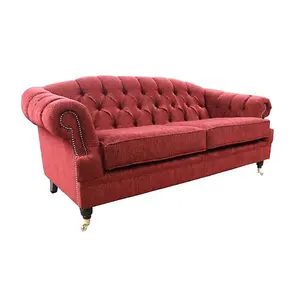 Chesterfield Handmade Merton 3 Seater Sofa Camden Wine Red Real Fabric