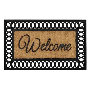 MantraRaj Orana Embossed Rubber Tuffscrape Coir Doormat 40 X 70 Non Slip Rubber Coco Door Mat Floor Entrance Indoor Outdoor Rug