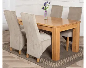 Dakota 152 x 87 cm Chunky Medium Oak Dining Table and 4 Chairs Dining Set with Lola Grey Fabric Chairs