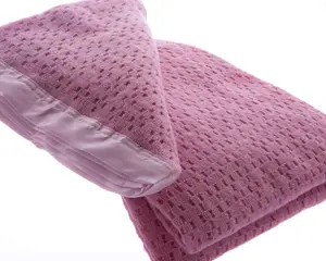 Just So Home Pure Wool Cellular Blanket Lightweight Luxury Satin All-Round Border (Pink, King)