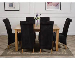 Oslo 150 x 90 cm Medium Oak Dining Table and 6 Chairs Dining Set with Montana Black Fabric Chairs