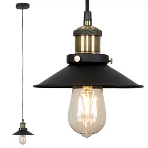 ValueLights Colonial Industrial Style Black and Antique Brass Ceiling Light Pendant with Shade