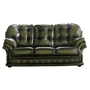 Chesterfield 3 Seater Antique Olive Leather Sofa Bespoke In Knightsbridge Style