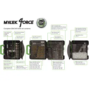 18V Cordless Drill Electric Screwdriver Set Lithium Ion Battery Pack 18 Volt Combi Driver With MYLEK 4ORCE 204-Piece Kit