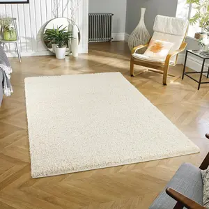 Wadan 60x110cm Cream Shaggy Rug - Rectangular Soft Touch Thick Pile Modern Area Rug - Rugs for Living & Bedroom Non Shedding