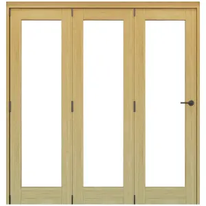 Vertical 0 panel 1 Lite Plain Clear Glazed Shaker Unfinished White oak effect Timber White oak veneer Internal Folding Door set, (H)2060mm (W)1793mm