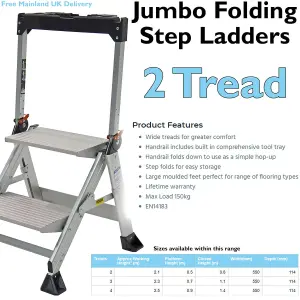 0.5m PREMIUM JUMBO Folding Step Ladders 2 Tread Anti Slip Aluminium Safety Steps