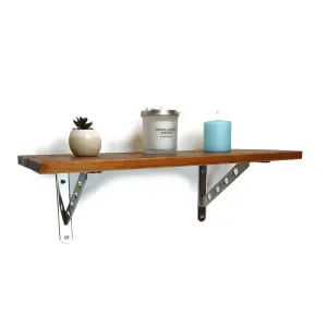 Solid Pine Rustical Shelf Dark Oak with 2406 Bracket 25x100cm