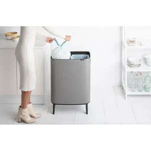 Brabantia Bo Hi 30 Litre + 30 Litre Touch Bin with Two Inner Buckets Mineral Concrete Grey