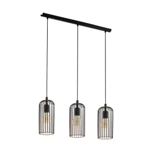 Hanging Ceiling Pendant Light Black & Copper Cage 3x E27 Bulb Kitchen Island