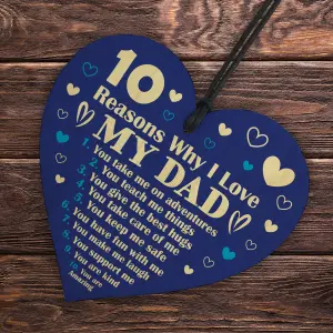 Red Ocean 10 Reasons Why I Love My Dad Sign Gift For Fathers Day Birthday From Daughter Son Wood Heart