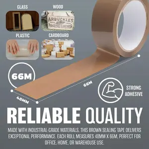 6 X Rolls Brown Packing Tape Stationary 48Mm X 66M Parcel Sellotape Office