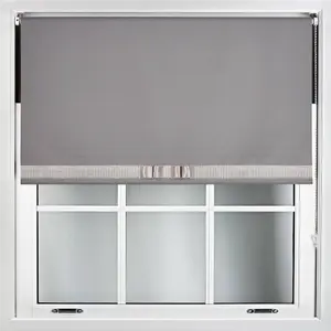 Dark Grey Blackout Roller Blind with Silver Diamante & Grey Bow Free Cut Down Service by Furnished - (W)90cm x (L)210cm