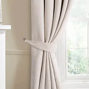 Home Curtains Camden Luxury Crushed Chenille Lined Blackout 65w x 90d" (165x229cm) Natural Pencil Pleat Curtains (PAIR)