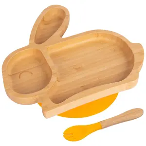 Bamboo Rabbit Baby Weaning Plate & Fork Set - Yellow