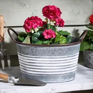 Vintage Style Two Tone Metal Stripe Plant Pot Outdoor Garden Planter