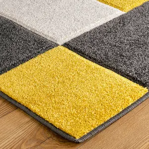 Modern Easy to Clean Geometric Yellow Rug for Dining Room-160cm X 230cm