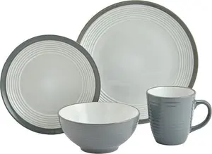 Argos Home Ribbed 16 Piece Stoneware Dinner Set - Grey