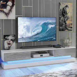 TV Unit 180cm Sideboard Cabinet Cupboard TV Stand Living Room High Gloss Doors - White & Grey