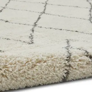 Cream Grey Rug, Handmade Shaggy Rug, Chequered Rug, Moroccan Kilim Modern Rug for Bedroom, & Dining Room-200cm X 290cm