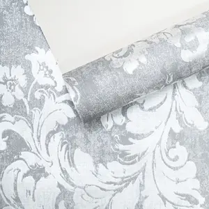 Floral Damask Grey Wallpaper Shimmer Metallic Silver Paste The Paper Smooth