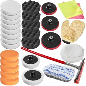 Buffer Pads - 1 pad, 18 sponges, wiper, sponge, glove, 2 microfibre cloths, 5 polishing wheels - colourful