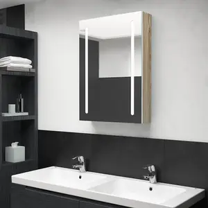 Berkfield LED Bathroom Mirror Cabinet White and Oak 50x13x70 cm