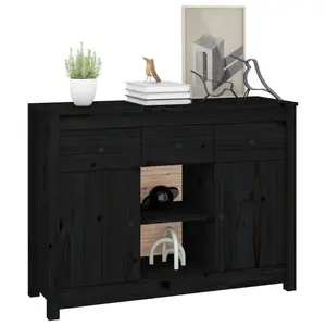 Potts 100Cm Wide 3 Drawer Pine Solid Wood Sideboard Black