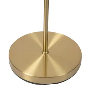 First Choice Lighting Pair of Satin Brass Floor Lamps with Opal Globe Shades