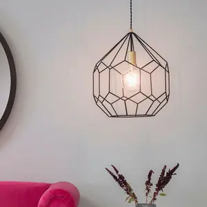 Hanging Ceiling Pendant Light Geometric Black Gold Shade Feature Lamp Bulb Rose