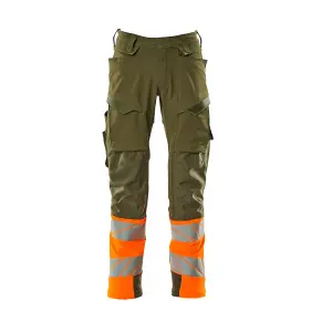 Mascot Accelerate Safe Trousers with Kneepad Pockets - Moss Green/Orange   (35.5) (Leg Length - Short)