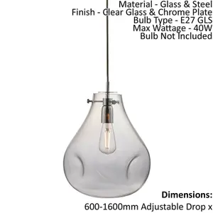 Ceiling Pendant Light - Clear Glass & Chrome Plate - 40W E27 - Dimmable