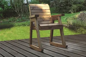 Charles Taylor Wooden Garden Rocker Seat Rocking Chair & Red Cushion