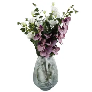 70cm Grey Glass Vase Artificial Orchids and Roses