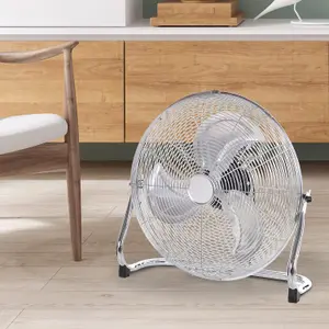 HOMIU 20" Floor Fan, Floor Standing High Velocity Electric Portable Cooling Fan with 3 Speed, Chrome Gym Fan