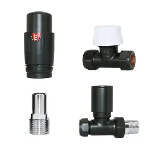 Right Radiators Black Straight TRV Thermostatic Radiator Valve and Manual Straight Valve 15mm x 1/2"