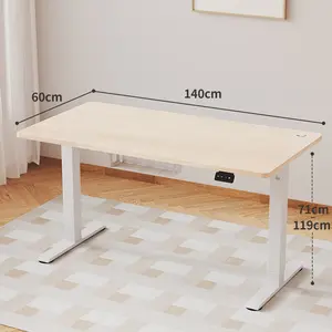 Hieronymus Electric Height Adjustable T-Shape Standing Desk Beige / White / 122 x 140 x 60 cm