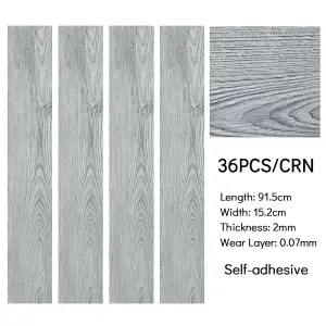 Set of 36 Grey Waterproof Rustic Wood Grain Self Adhesive PVC Laminate Flooring Planks Covering 5m²