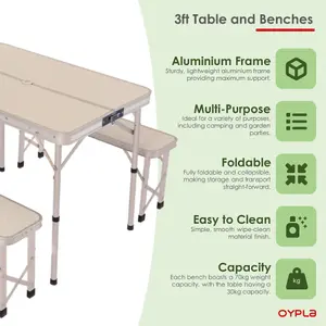 Oypla 3ft Folding Outdoor Camping Kitchen Work Top Table and Benches