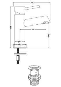 Round Mono Basin Mixer Tap & Push Button Waste - Matt Black - Balterley