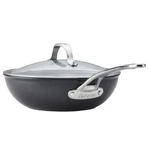 Anolon X SearTech Black Round Aluminium Induction Suitable Dishwasher Safe Wok Pan with Lid 25cm