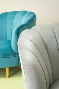 Interiors by Premier Grey Velvet Scalloped Armchair, Supportive Armrest Lounge Chair, Easy to Clean Velvet Accent Chair